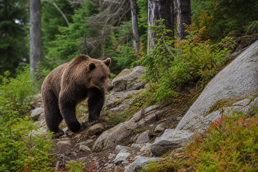 Grizzly bear in a mountain habitat