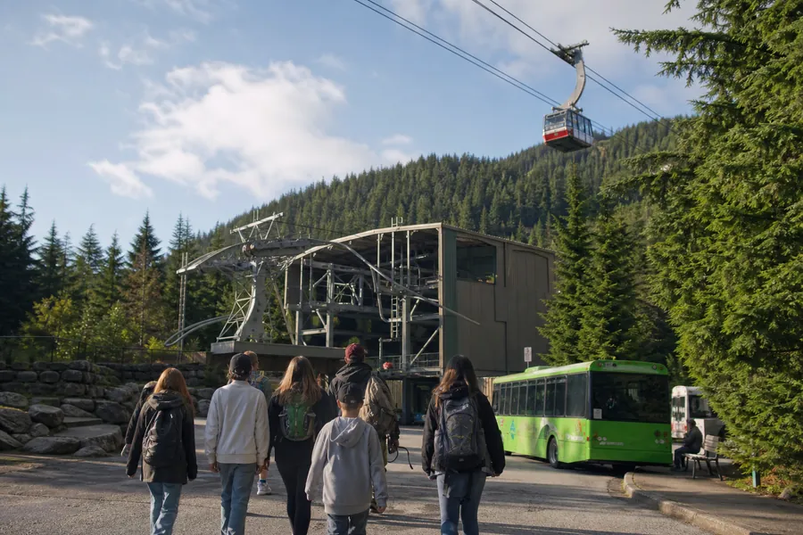 Visitors arriving at the mountain base